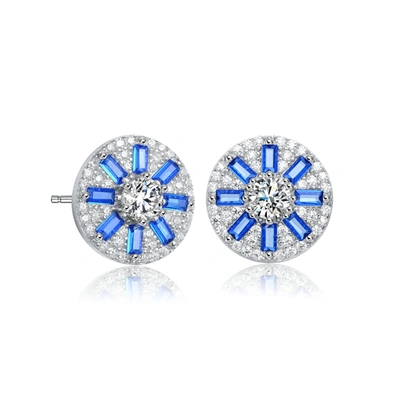 Genevive Sterling Silver Blue And Clear Cubic Zirconia Stud Earrings