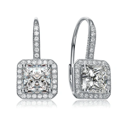 Rachel Glauber Ra White Gold Plated Cubic Zirconia Halo Leverback Earrings In Silver