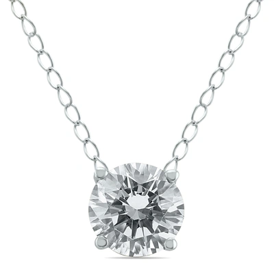 Monary 1/3 Carat Floating Round Diamond Solitaire Necklace In 14k White Gold In Silver