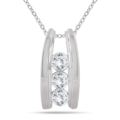 The Eternal Fit 1 Carat Tw Bar Set Three Stone Diamond Pendant In 14k White Gold In Silver