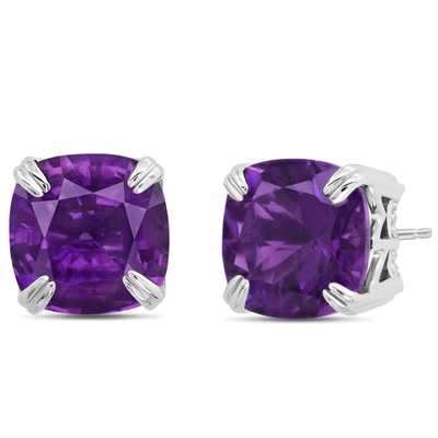 Nicole Miller Sterling Silver With 7mm Cushion Cut Gemstones Stud Earrings In Purple
