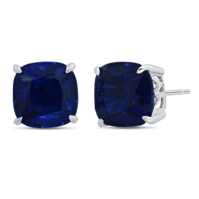 Nicole Miller Sterling Silver With 8mm Cushion Cut Created Blue Sapphire Stud Earrings