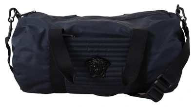 Versace Logo-plaque  Zipped  Travel Bag In Blue