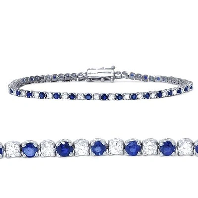 Pompeii3 2ct Blue Sapphire & Diamond Genuine Tennis Bracelet 14k White Gold