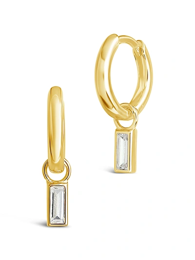 Sterling Forever 14k Over Silver Cz Micro Hoops In Gold