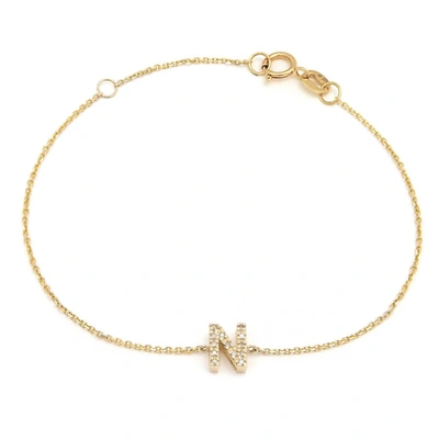 Monary Diamond Intiial"n" Bracelet (yg/7"+1") In White