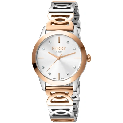 Ferre Milano Classic Quartz White Dial Ladies Watch Fm1l126m0271 In Two Tone  / Gold Tone / Rose / Rose Gold Tone / White