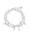 STERLING FOREVER CZ, MOON, & STAR DOUBLE CHAIN BRACELET