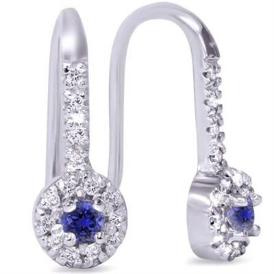 Pompeii3 1/3ct Blue Sapphire & Diamond Drop Earrings 10k White Gold