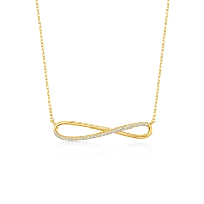 Genevive 14k Gold Plated With Diamond Cubic Zirconia Infinity Symbol Ribbon Pendant Necklace In Sterling Silv In White