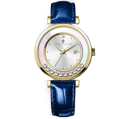 Christian Van Sant Bria Quartz Silver Dial Ladies Watch Cv3813 In Blue / Gold Tone / Silver / Yellow