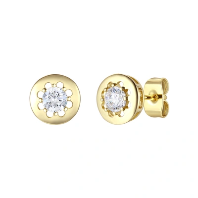 Rachel Glauber 14k Plated Cz Round Studs In Gold-tone