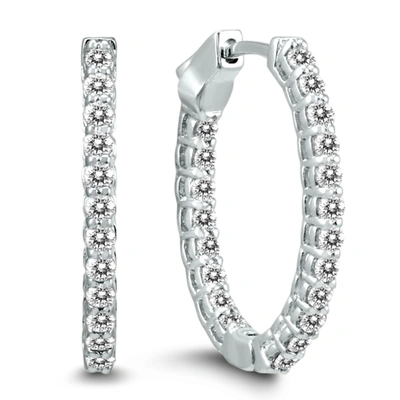 Monary 1 Carat Tw Oval Diamond Hoop Earrings With Push Button Locks In 14k White Gold In Silver