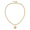 Rachel Glauber Rg 14k Gold Plated With Diamond Cubic Zirconia Vintage Shield Sunshine Pendant Curb Chain Adjustable