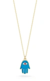 Ember Fine Jewelry 14k Gold & Ruby Hamsa Necklace In Blue