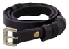 Gf Ferre' Black Leather Thin Gold Metal Chrome Buckle Belt In Black