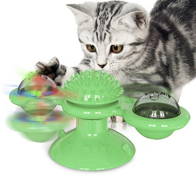 Pet Life Windmill Rotating Suction Cup Spinning Cat Toy In Green