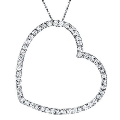 Pompeii3 3/4 Natural Diamond Large Heart Shape Pendant 10k White Gold Necklace In Silver