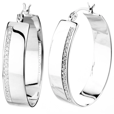 Vir Jewels 1/4 Cttw Diamond Hoop Earrings .925 Sterling Silver With Rhodium Round 1.50 Inch In Grey