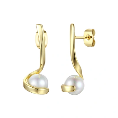 Genevive 14k Over Silver 7mm Pearl Earrings In Gold