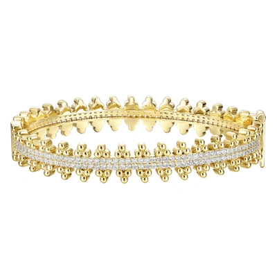 Rachel Glauber Rg 14k Gold Plated With Diamond Cubic Zirconia Beaded Cluster Link Tennis Bracelet