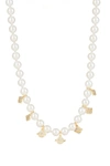 Eye Candy La Luxe 2mm Pearl Cz Mini Mars Necklace In Gold