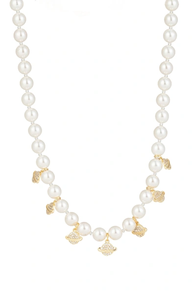 Eye Candy La Luxe 2mm Pearl Cz Mini Mars Necklace In Gold