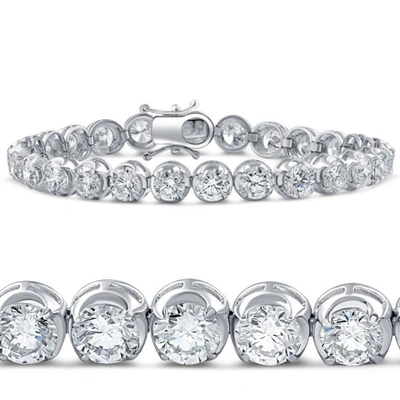 Pompeii3 14.55ct Tw Round-cut Diamond Tennis Bracelet 7" 18k White Gold Lab Grown In Silver