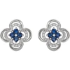 Pompeii3 .70ct Diamond & Blue Sapphire Clover Studs Earrings 14k White Gold In Blue