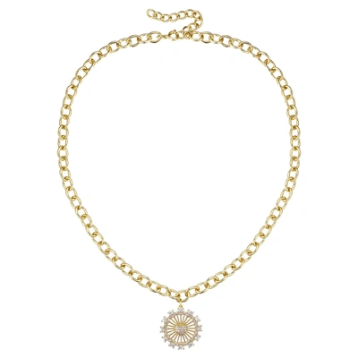 Rachel Glauber Rg 14k Gold Plated With Diamond Cubic Zirconia Sunshine Flower Pendant Curb Chain Adjustable Necklac