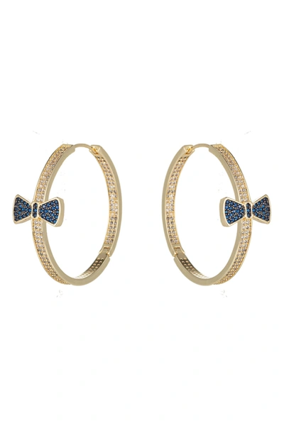 Eye Candy La Luxe Collection Cz Blue Bow Loop Earrings In Gold