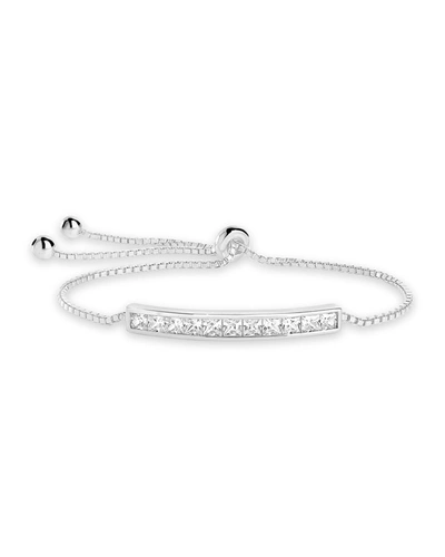 Sterling Forever Rhodium Plated Cz Bar Bolo Bracelet In Silver