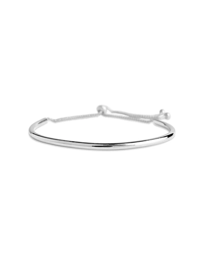 Sterling Forever Rhodium Plated Curved Bar Bolo Bracelet In Silver