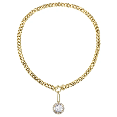 Rachel Glauber Rg 14k Gold Plated With Diamond Cubic Zirconia Cluster Drop Curb Chain Necklace W/ Toggle Clasp