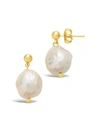 Sterling Forever Large Baroque Pearl Drop Studs In White