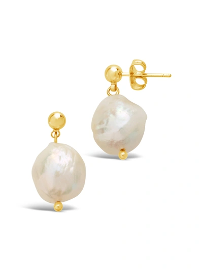 Sterling Forever Large Baroque Pearl Drop Studs In White