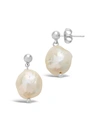 Sterling Forever Rhodium Plated 13mm Pearl Resin Large Drop Studs In Silver
