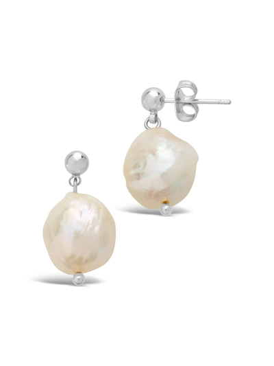 Sterling Forever Rhodium Plated 13mm Pearl Resin Large Drop Studs In Silver