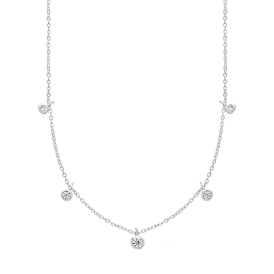 Sterling Forever Women's Cubic Zirconia Dangling Bezel Necklace In Silver