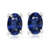 Pompeii3 1 1/4ct Oval Blue Sapphire Studs 14k White Gold In Blue