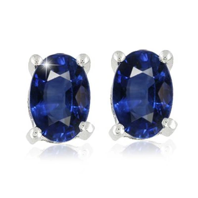 POMPEII3 1 1/4CT OVAL BLUE SAPPHIRE STUDS 14K WHITE GOLD