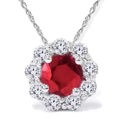 Pompeii3 1 1/4ct Ruby Diamond Halo Pendant 14k White Gold In Red