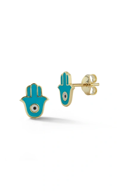 Ember Fine Jewelry 14k Gold Hamsa Stud Earrings In Blue