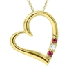 Pompeii3 Diamond & Ruby Heart Pendant 3-stone 10k Yellow Gold With 18" Chain In Red