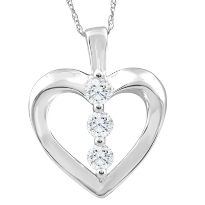 Pompeii3 10k White Gold 1/3ct T. W. Round Natural Diamond Heart Pendant Necklace In Silver