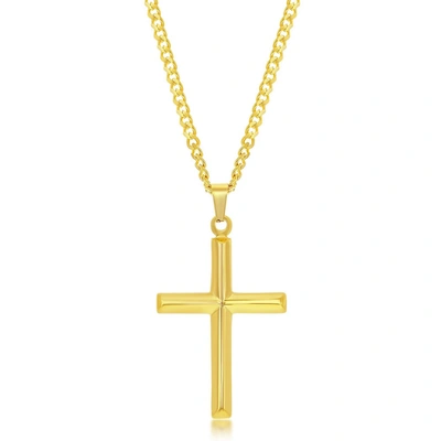 Blackjack Stainless Steel Polished 3d Cross Necklace - Gold Plated In White
