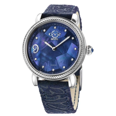 Gv2 Ravenna Women's Watch Blue Mother Of Pearl Dial Blue Suede Embossed Strap