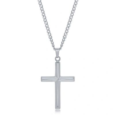 Blackjack Stainless Steel Polished 3d Cross Necklace In Silver