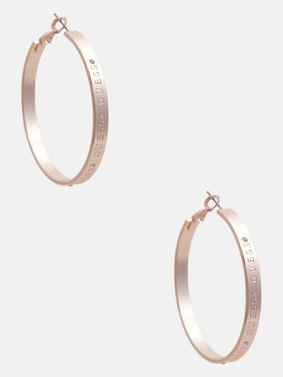 Guess Factory Rose Gold-tone Logo Hoop Earrings In Silver