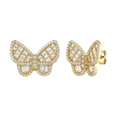 Rachel Glauber Rg 14k Gold Plated Diamond Cubic Zirconia Clusters Butterfly Stud Earrings In Silver